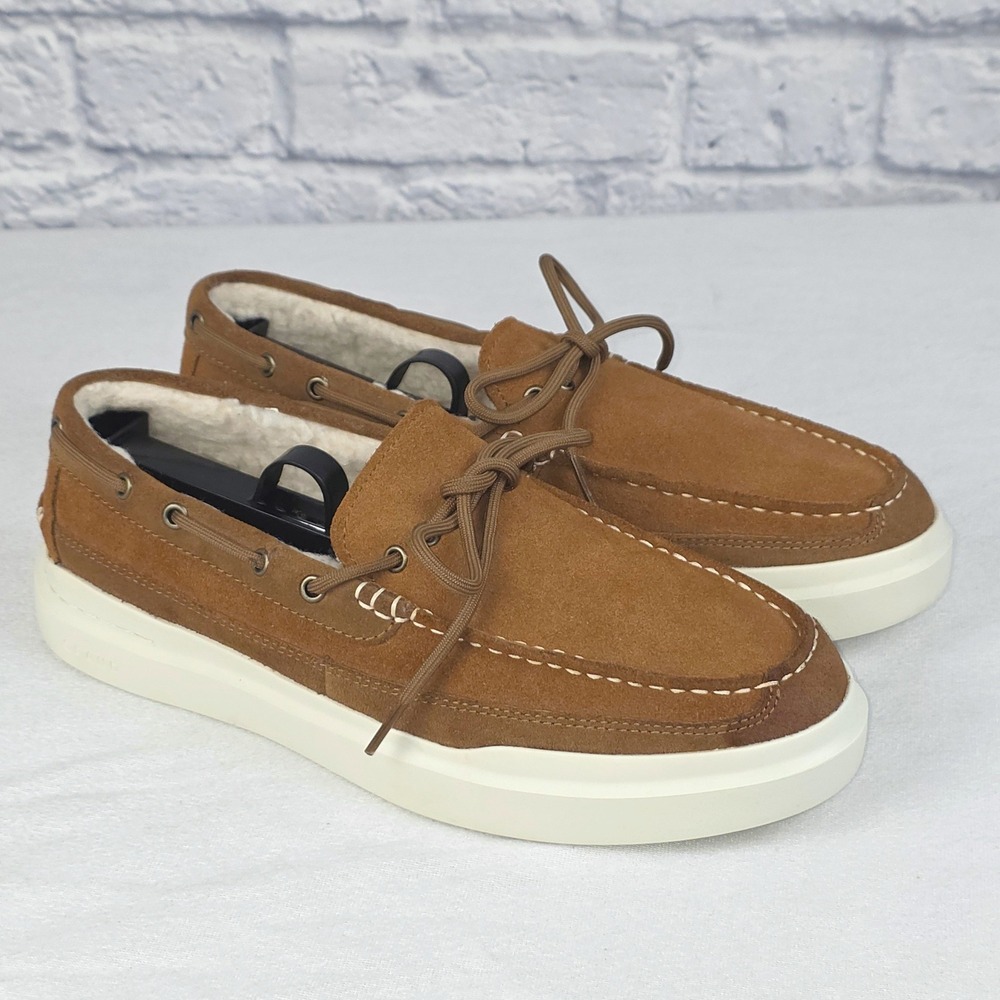 Cole Haan Boat Shoes Tan Mens Suede Faux Shearling Grandseries C34586 Size 8M